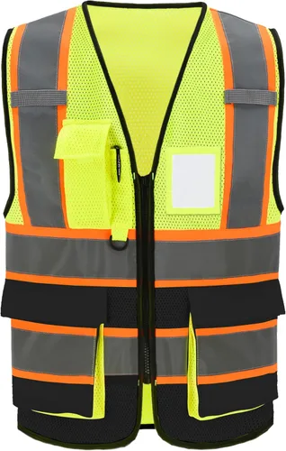 A-SAFETY Chaleco de malla de alta visibilidad, chaleco ligero reflectante de construcción con bolsillos, chaleco de seguridad para hombres y mujeres
