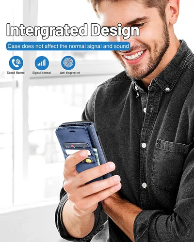 Miniatura 7 de OCASE Funda tipo cartera compatible con iPhone 13, de piel sintética, con tarjetero, bloqueo RFID, soporte para teléfono