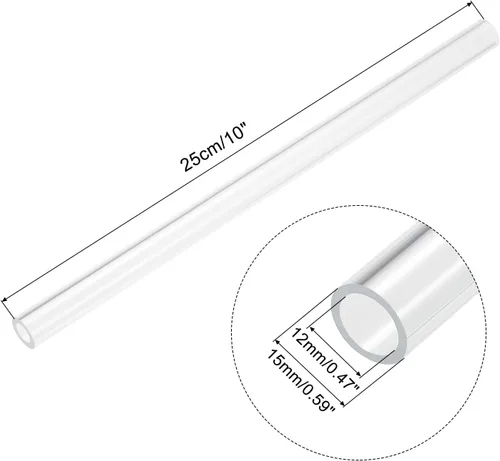 Miniatura 2 de MECCANIXITY Tubo acrílico transparente rígido redondo tubo 0.472 in (1/2") ID 15mm (0.6") OD 10" para lámparas y linternas, sistema de refrigeración