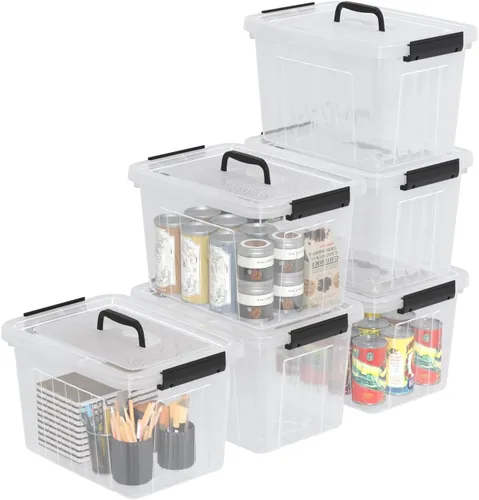 Miniatura 11 de Caja de almacenamiento de plástico de 6 cuartos de galón con asa, contenedor de cierre transparente con tapas, 6 paquetes
