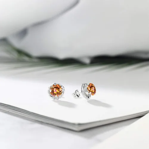 Miniatura 16 de Gem Stone King Aretes de plata de ley 925 de 0.236 in con piedra natal redonda para mujer