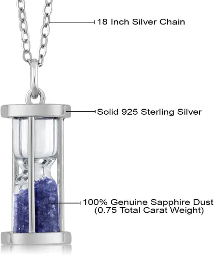 Miniatura 5 de Gem Stone King Colgante de reloj de arena de plata de ley 925 con cadena de polvo de piedras preciosas de 0,75 quilates de 18 pulgadas