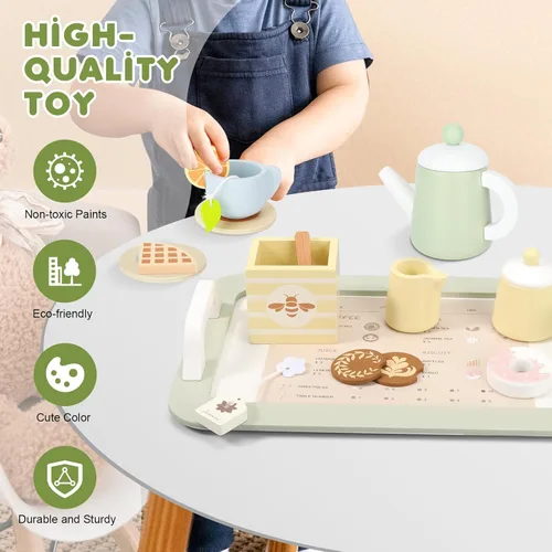 Miniatura 5 de Juego de té de madera para niñas pequeñas, juego de té para niños pequeños, juguete de cocina de juguete de simulación para 1, 2, 3, 4, 5 años