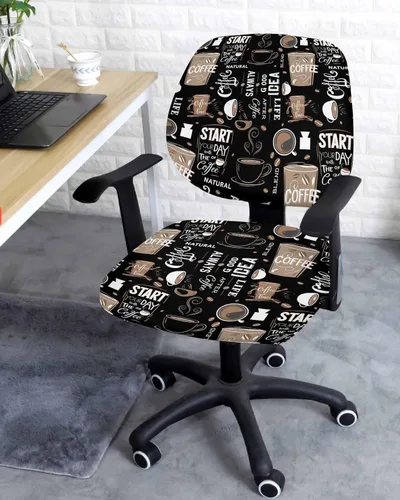Miniatura 2 de Funda elástica para silla de oficina con temática de café, funda de asiento para silla de computadora, funda para respaldo, café, granja, retro