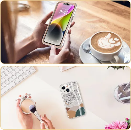 Miniatura 6 de Esdot Funda para iPhone 14 con Protector de Pantalla Integrado, Funda Resistente de Grado Militar con Diseños de Moda para Mujeres y Niñas, Funda