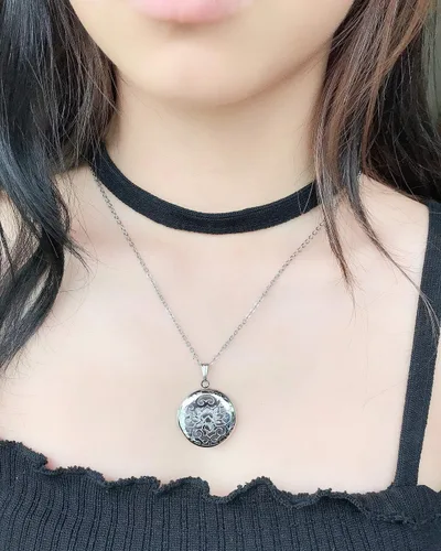 Miniatura 5 de Collar redondo con medallón que sostiene imágenes de forma de corazón, medallones en forma de círculo, regalo para joyas de niña, Esmalte