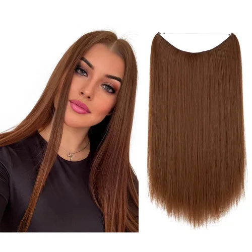 Miniatura 19 de SARLA Extensiones de cabello con alambre invisible de reflejos cortos rectas postizos sintéticos diadema transparente ajustable para mujeres 14