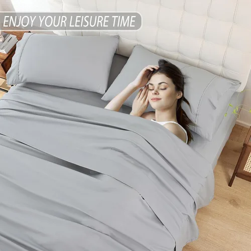 Miniatura 4 de Whitney Home Textile Sábanas de cama de tamaño completo, sábanas de microfibra suave para hotel, tamaño completo, bolsillo extra profundo, juego