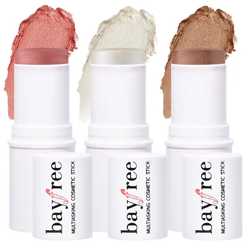KIMUSE Barra multiusos trío para maquillaje facial, barra de rubor en crema para mejillas y labios, barra de contorno y resaltador para maquillaje