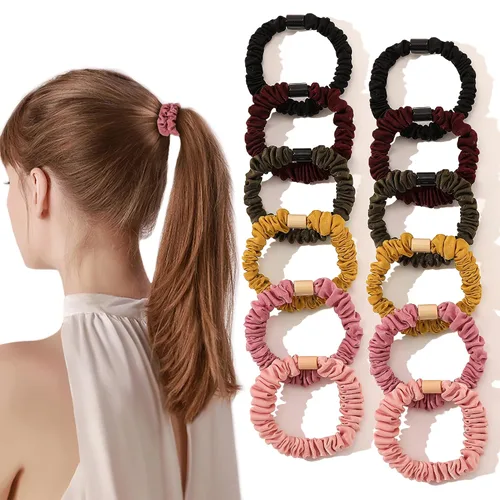 Miniatura 8 de Ivyu, ligas de cabello de seda satinada negras pequeñas mini scrunchy para mujeres, accesorios para cabello grueso, lindos, suaves, sin