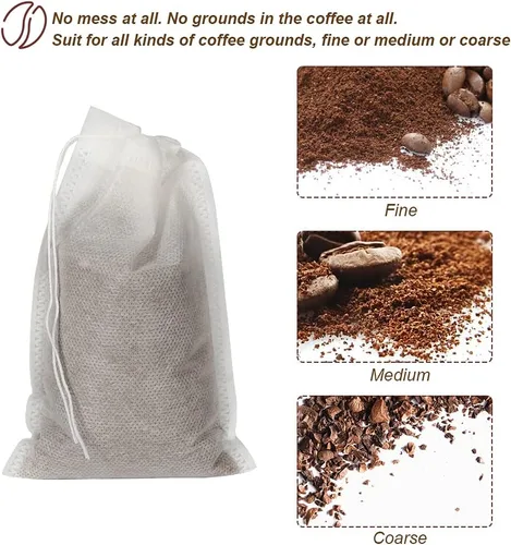 Miniatura 4 de 50 bolsas para preparación en frío sin desorden, bolsas de filtro de café desechables de 4x6 pulgadas, bolsas de malla fina con cordón para preparar