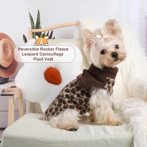 Miniatura 3 de Suéteres para perros pequeños, niño y niña, chaleco de vellón de leopardo chihuahua, suéter elástico para cachorros, ropa para mascotas, suéter