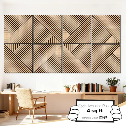 Miniatura 2 de Mollywell Paneles de pared acústicos artísticos, 23.6 x 23.6 pulgadas, paquete de 8 unidades, chapa de grano de madera de PVC, decoración de pared