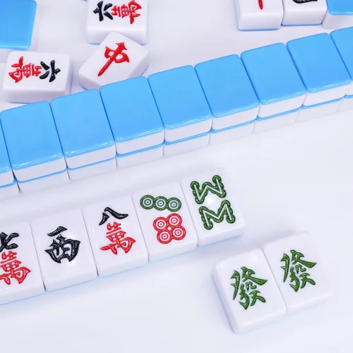 Miniatura 5 de drizzle Juego de mahjong de 1.181 in azul – 144 azulejos de tamaño mediano con bolsa de panda y bastidores – Juego de mesa tradicional chino