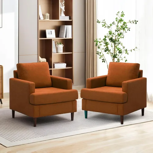 Miniatura 17 de Weture Silla de Acento Mid-Century, Sillón Moderno de Tela de Lino con Brazos para Sala de Estar, Cómodas Sillas de Acento Tapizadas de Lectura