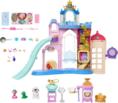 Miniatura 4 de Mattel Set de juego de castillo de mascotas de princesas Disney con 7 áreas de juego, 3 amigos animales, muebles y 17 accesorios, palacio