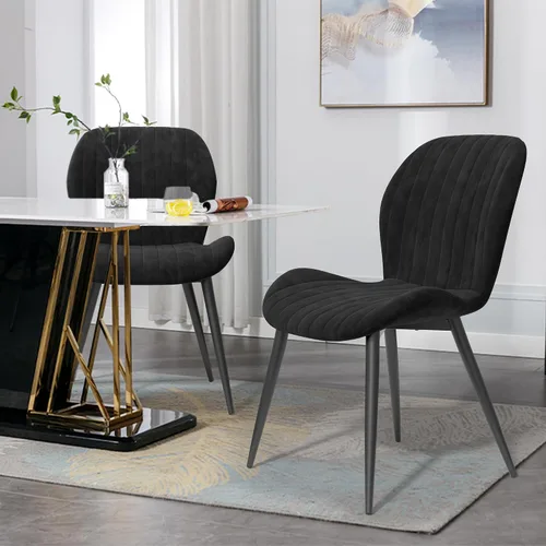 Miniatura 23 de Juego de 2 sillas de comedor de tela moderna, sillas de comedor tapizadas con cojines gruesos, patas de metal, sillas de respaldo sin brazos