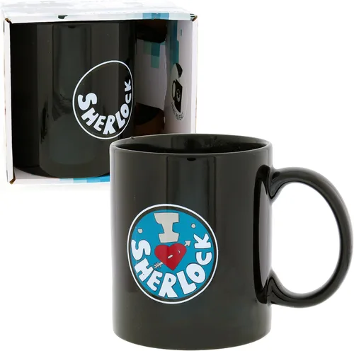Sherlock Holmes "I Heart Sherlock" Taza de revelación de calor de 12 onzas – Taza de cerámica para café caliente, té, cacao – Gráficos que cambian