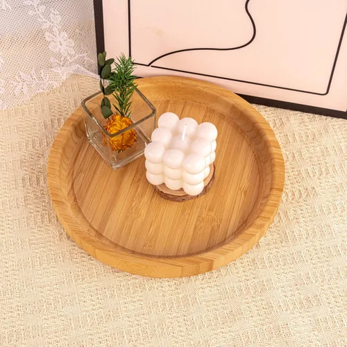 Miniatura 3 de Dranixly Bandeja de servir, redonda de bambú, hermosa decorativa para cocina, comedor, mesa de café, adecuada para almacenamiento y exhibición