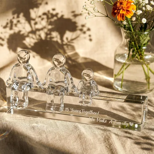 Miniatura 2 de Ornalrist Regalos de boda de cristal para el 15º aniversario para ella y él, 15 años juntos hicimos un adorno de cristal familiar para esposa, 1 niño