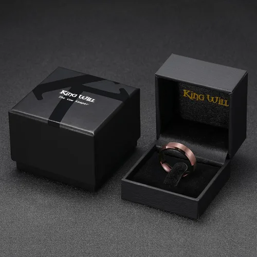Miniatura 157 de King Will Anillo de boda de tungsteno para hombre, disponible en 15/64 a 25/64 de pulgada (6 a 10 mm), negro/plata, acabado mate, borde pulido