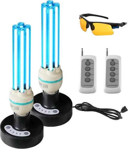 Miniatura 11 de Lámpara desinfectante UV de 36 vatios, paquete de 2 unidades, 72 W, con control remoto, potente luz UVC con base E26 para sótano, dormitorio