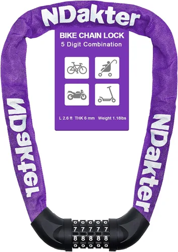 Miniatura 57 de NDakter Cerradura de cadena para bicicleta, combinación de 5 dígitos, resistente, antirrobo, cerradura de bicicleta de seguridad