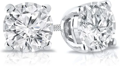 Miniatura 2 de Diamond Wish - Pendientes redondos de oro de 14 quilates (0,15 0,25 quilates, G-H, SI1-SI2) con 4 puntas y tornillos