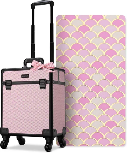 Miniatura 11 de BYOOTIQUE estuche rodante para maquillaje 4 en 1, con cerradura, maletín tipo trolley para cosméticos, con 4 ruedas extraíbles, organizador de viaje