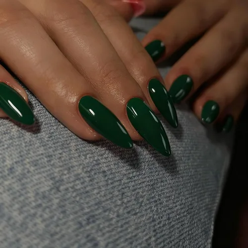 Miniatura 12 de Uñas postizas a presión azul real - Forma de almendra, longitud media, acrílicas neutrales reutilizables para mujeres y niñas - Uñas postizas
