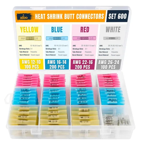 Miniatura 9 de Kit de 300 conectores de pala termorretráctiles macho y hembra – Terminales eléctricos impermeables AWG 22-10, conectores de terminales de cable