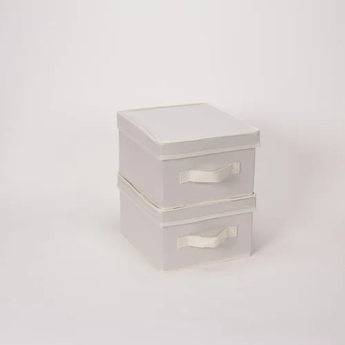 Miniatura 7 de Household Essentials 111 Caja de almacenamiento con tapa y asa, lona beige natural, tamaño mediano, ribete natural