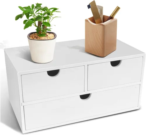 Miniatura 14 de Organizador de escritorio de bambú con cajones, cajones de mostrador, 2 cajones, caja de almacenamiento de esquina para escritorio, organizador