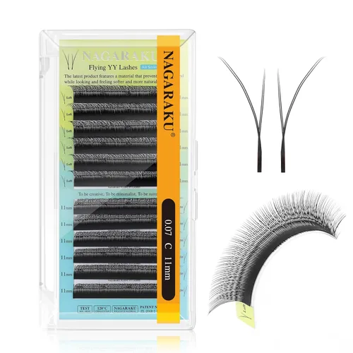 Miniatura 17 de Suministros de extensiones de pestañas NAGARAKU yy, pestañas falsas 0.05mm rizado D, bandeja mixta 8-12mm, prefabricadas 4D, abanico fácil, volumen