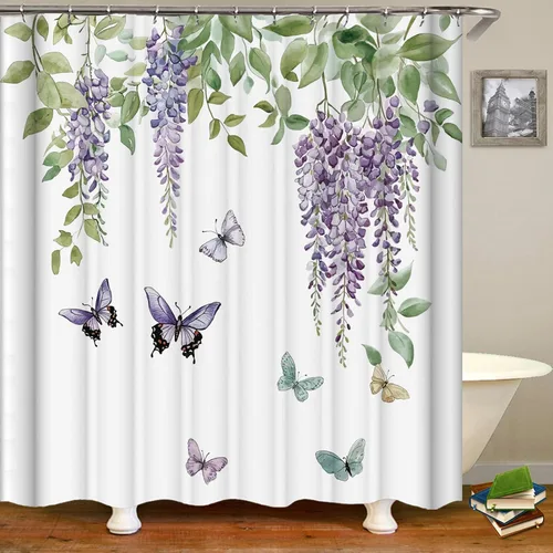 Miniatura 5 de Cortina de ducha, tela impermeable para baño, cortinas decorativas para baño, hotel (cortina, hoja verde)
