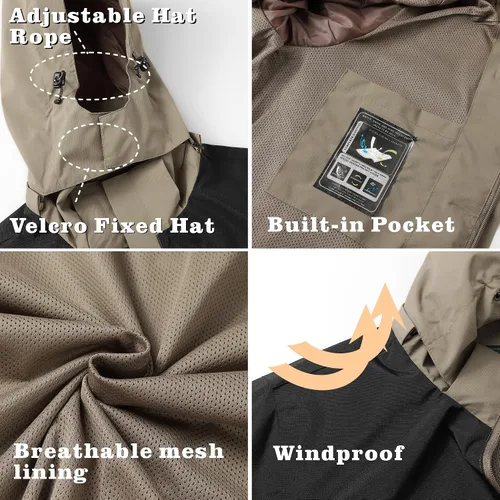 Miniatura 29 de GIISAM Chaqueta de lluvia para hombre, impermeable, ligera, para exteriores, rompevientos con capucha