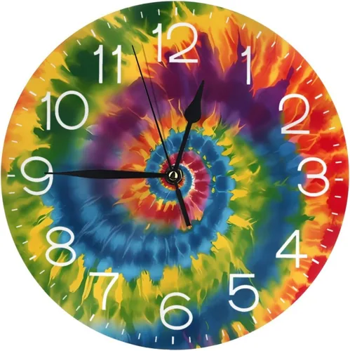 Reloj de pared redondo tribal étnico teñido anudado, silencioso, sin tictac, relojes decorativos de cuarzo a pilas, relojes de escritorio Teñido