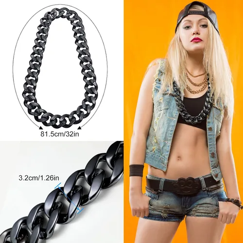 Miniatura 2 de Jexine 12 cadenas de rapero para disfraz, collar falso de hip hop a granel para hombres y mujeres, joyería de los años 80 y 90, estilo punk