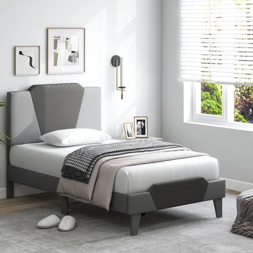 Miniatura 3 de Giantex Base de cama tapizada de terciopelo individual con cabecero, cama de plataforma moderna con listones de madera fuertes y estribo de 2