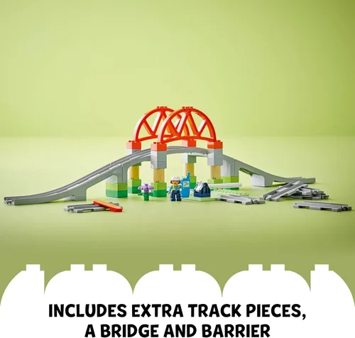 Miniatura 4 de LEGO DUPLO Town - Juego de expansión de puente y pistas de tren, 10 piezas adicionales de vías de tren, juego de tren para preescolar y niños