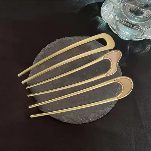 Miniatura 7 de Paquete de 3 horquillas en forma de U para el cabello francés, moño para el cabello, chignon dorado para mujer, accesorios para el cabello