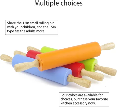Miniatura 6 de Rodillo de silicona para hornear, antiadherente, rodillo para masa, mango de madera, accesorios de cocina, rodillo para pastelería