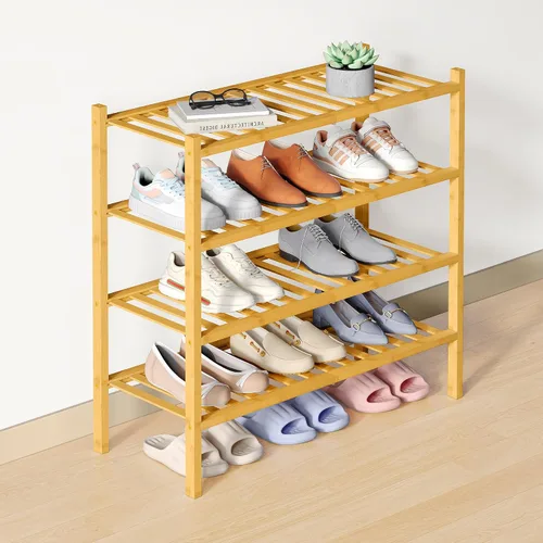Miniatura 106 de Smiry Zapatero de bambú para armario, organizador de zapatos apilable de 3 niveles, estante de almacenamiento de zapatos independiente para entrada