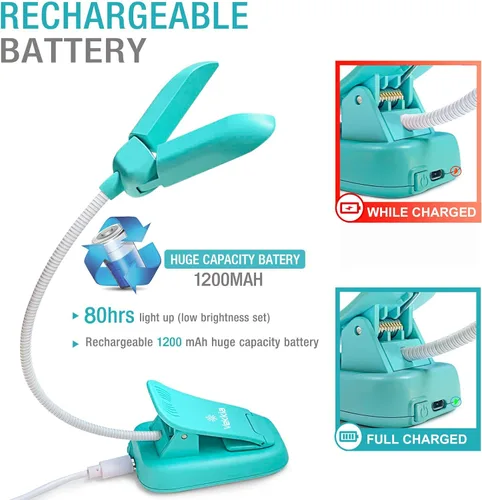Miniatura 6 de Vekkia - Lámpara de lectura recargable con 14 LED para leer por la noche, luz de lectura para cuidar los ojos para libros en la cama, ajustable