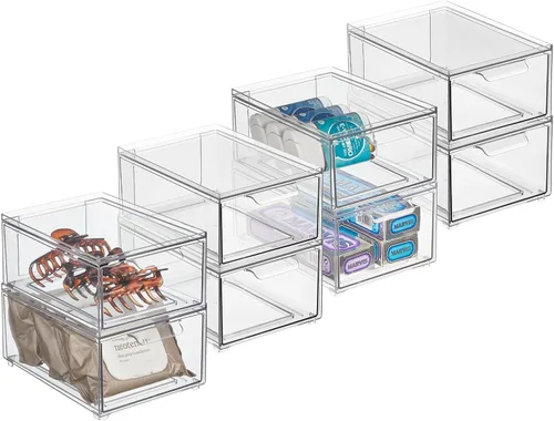 Miniatura 14 de mDesign Contenedor organizador de baño de plástico con cajón extraíble, contenedor de almacenamiento delgado y apilable para accesorios de baño
