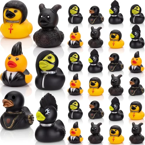 Miniatura 8 de Jexine 24 piezas de patos de goma, 4 estilos, juguetes de goma, divertidos y adorables, regalos de juguete para fiesta de cumpleaños, juguetes