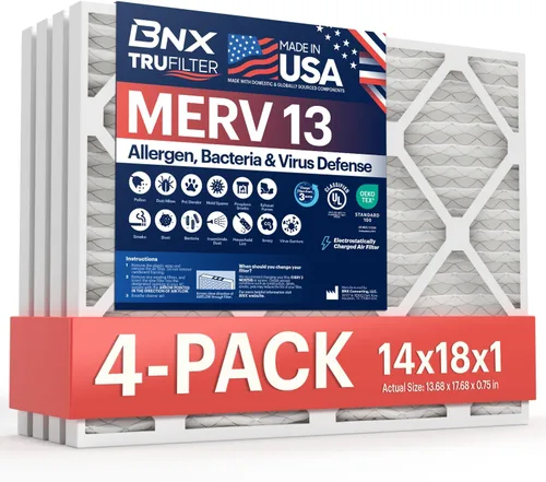 BNX TruFilter - Filtro de aire para horno de CA MERV 13 de 14 x 18 x 1 pulgadas (paquete de 4) - Fabricado en Estados Unidos - Filtros de aire
