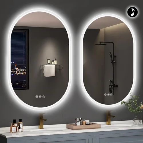 Miniatura 11 de S'bagno Espejo LED ovalado de 20 x 32 pulgadas para baño con luz delantera y trasera, antivaho, 3 colores de temperatura y regulable, espejo de baño