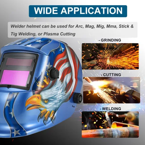 Miniatura 5 de Casco de soldadura con oscurecimiento automático solar, máscara de molienda de arco Tig Mig con función de prueba y función de alarma de batería