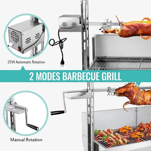 Miniatura 3 de Parrilla asadora de acero inoxidable con protector de cubierta trasera, capacidad de 176 libras, motor de 25 W, asador de cordero pequeño de cerdo